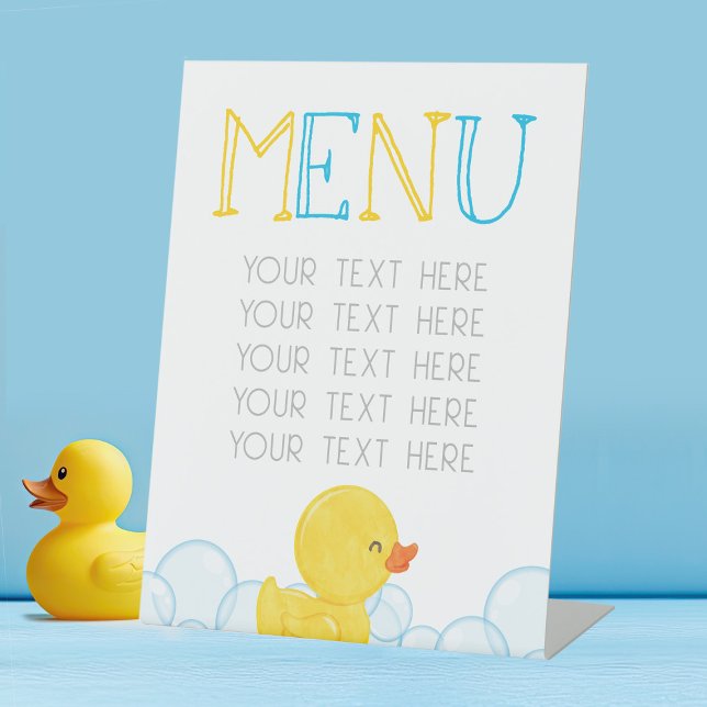Rubber Duck Birthday or Baby Shower Menu Party Pedestal Sign (Medium Rubber Duck Party Menu Sign for Baby Shower or Birthday Table Displays.jpg)