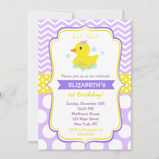 Rubber Duck Birthday Party Invitations girl (Front)