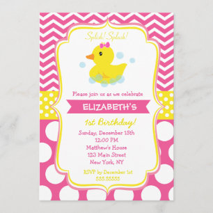 Rubber Duck Birthday Party Invitations girl
