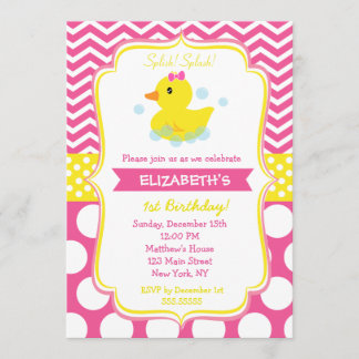 Rubber Duck Birthday Party Invitations girl