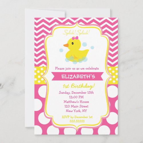 Rubber Duck Birthday Party Invitations girl