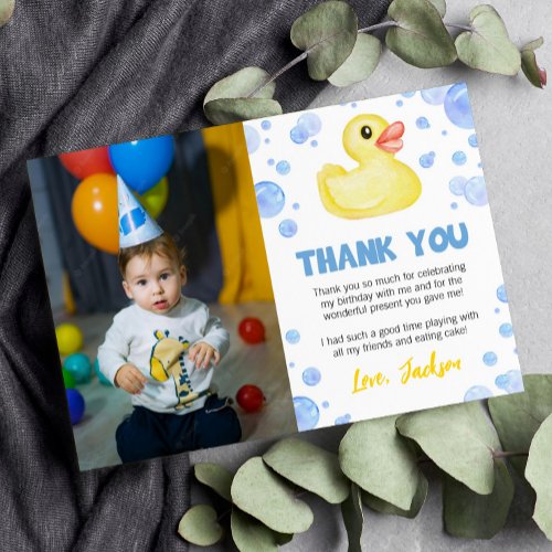 Rubber Duck Birthday Photo Thank You Card