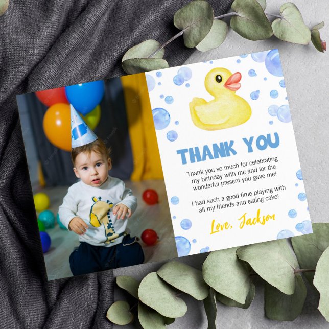 Rubber Duck Birthday Photo Thank You Card (Creator Uploaded)