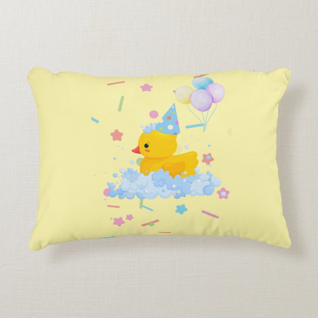 Rubber Duck Birthday with Bubbles and Confetti Accent Pillow (Front)
