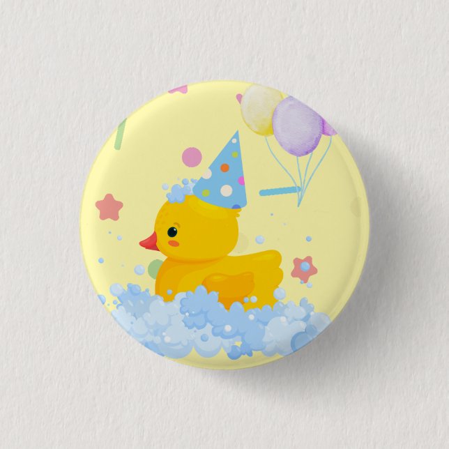 Rubber Duck Birthday with Bubbles and Confetti Button (Front)