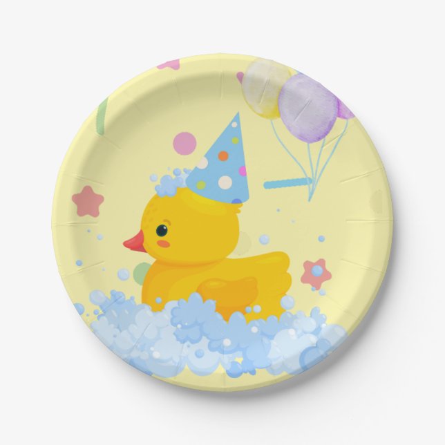 Rubber Duck Birthday with Bubbles and Confetti Paper Plates (Front)