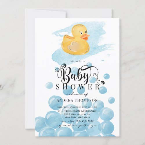 Rubber Duck  Blue Baby Shower Invitation