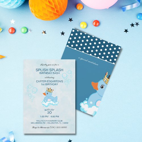 Rubber Duck Blue Birthday Party Invitation