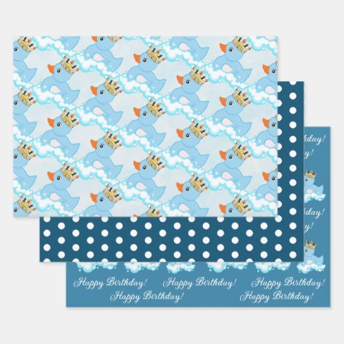 Rubber Duck Blue Birthday Party Wrapping Paper