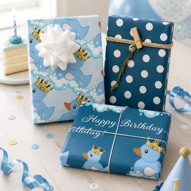 Rubber Duck (Blue) Birthday Party Wrapping Paper (Creator Uploaded)