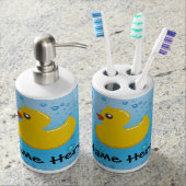 Rubber Duck Blue Bubbles Personalized Kids Bath Set (Front)