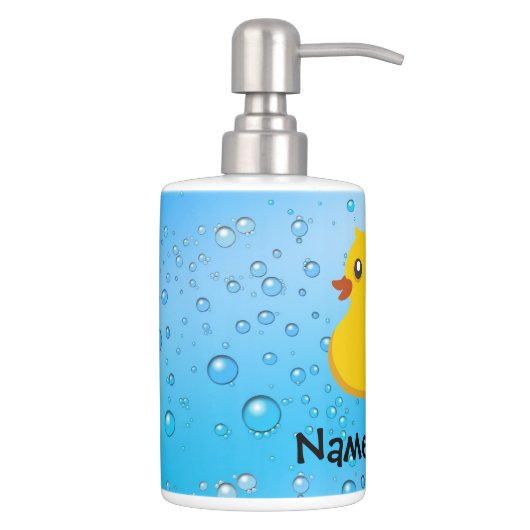 Rubber Duck Blue Bubbles Personalized Kids Bath Set (Right)
