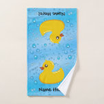 Rubber Duck Blue Bubbles Personalized Kids Hand Towel