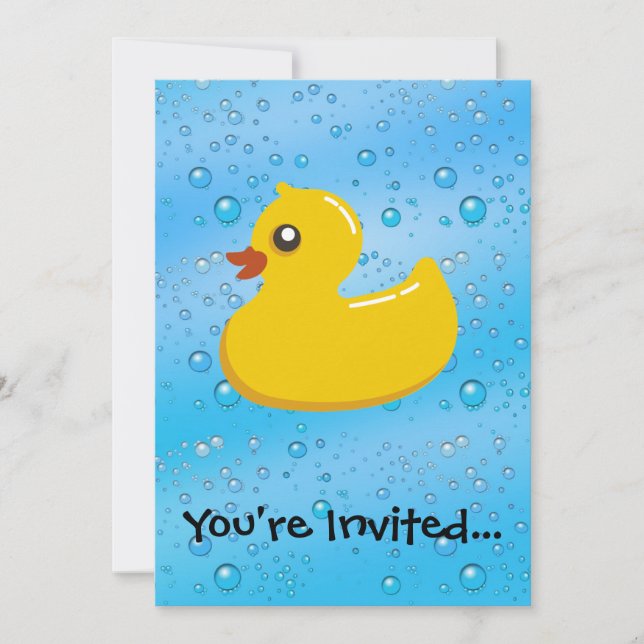 Rubber Duck Blue Bubbles Personalized Kids Invitation (Front)