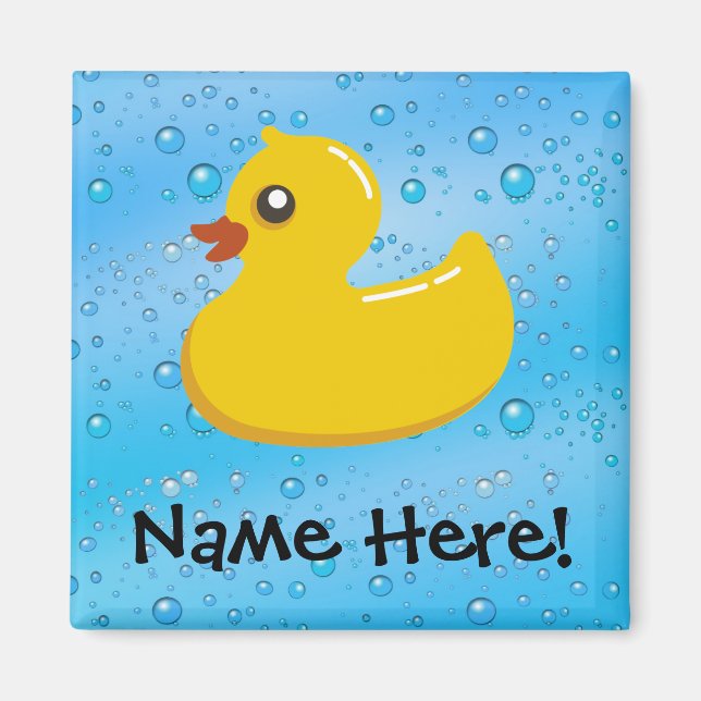 Rubber Duck Blue Bubbles Personalized Kids Magnet (Front)