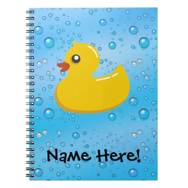 Rubber Duck Blue Bubbles Personalized Kids Notebook (Front)