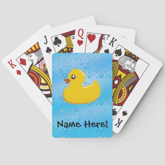 Rubber Duck Blue Bubbles Personalized Kids Poker Cards (Back)