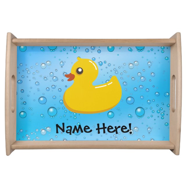 Rubber Duck Blue Bubbles Personalized Kids Serving Tray (Front)