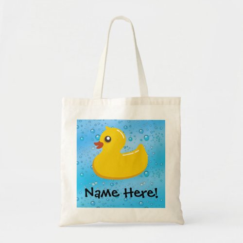 Rubber Duck Blue Bubbles Personalized Kids Tote Bag