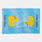 Rubber Duck Blue Bubbles Personalized Kids Towel (Horizontal)