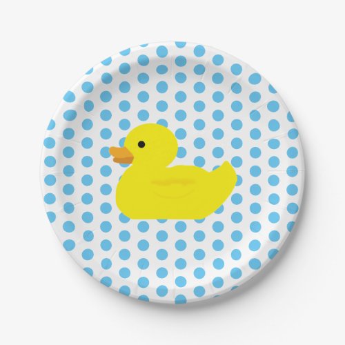 Rubber Duck Blue Dot Paper Plate