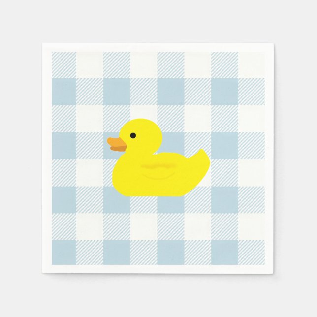 Rubber Duck Blue Gingham Pattern Napkins (Front)