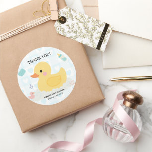 Rubber Duck Blue Hearts Baby Shower Classic Round Sticker