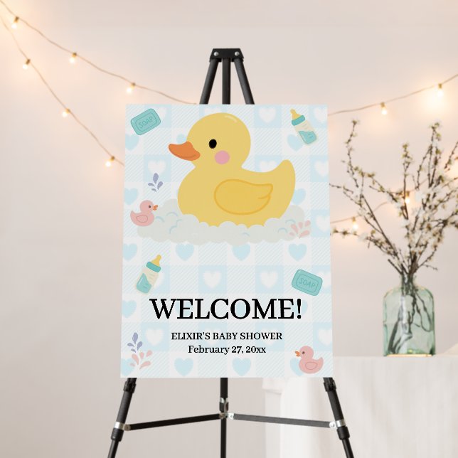 Rubber Duck Blue Hearts Baby Shower Foam Board (In Situ (Stand))