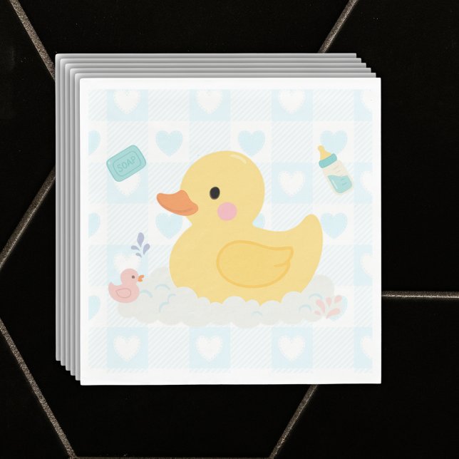 Rubber Duck Blue Hearts Baby Shower Napkins (Creator Uploaded)
