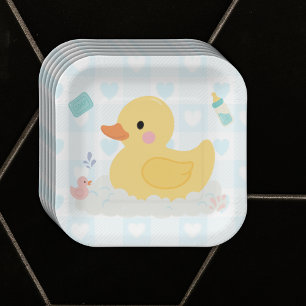 Rubber Duck Blue Hearts Baby Shower Paper Plates