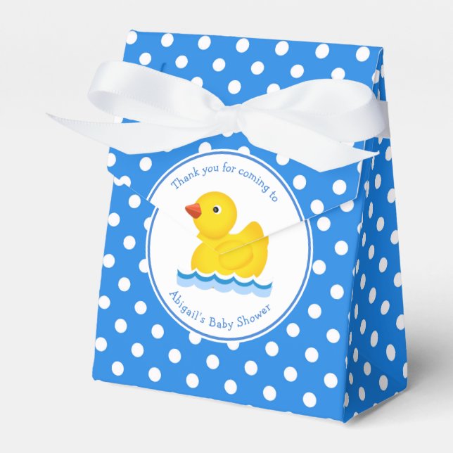 Rubber Duck Blue Polka Dot Baby Shower Favor Box (Front Side)