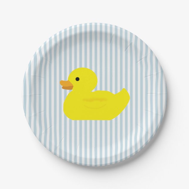 Rubber Duck Blue Stripe Paper Plates (Front)