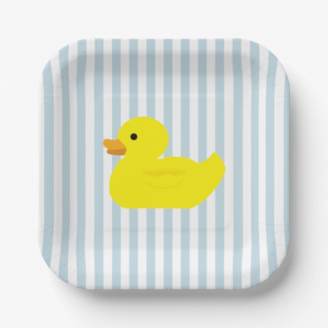 Rubber Duck Blue Stripe Paper Plates (Front)