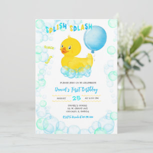 RUBBER DUCK Boy First Birthday Invitation