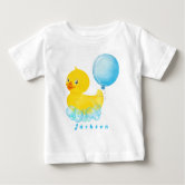 Rubber Duck Blue Bubbles Personalized Kids Baby T-Shirt | Zazzle