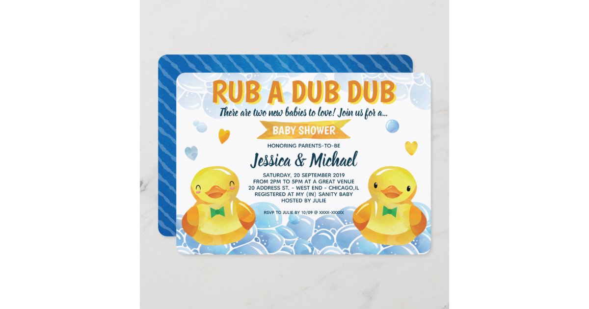 Rubber Duck Boys Twins Baby Shower Invitation | Zazzle