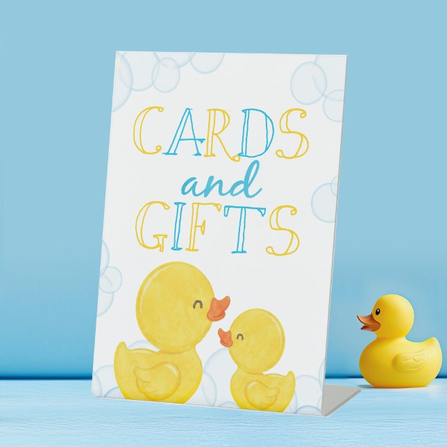 Rubber Duck Cards & Gifts Birthday or Baby Shower Pedestal Sign (Cards and Gifts Rubber Duck Baby Shower or Birthday Party Table Sign)