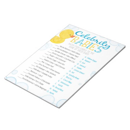 Rubber Duck Celebrity Babies Shower Game Pack Notepad
