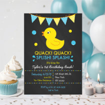 Rubber Duck Chalkboard 1st Birthday Invitation