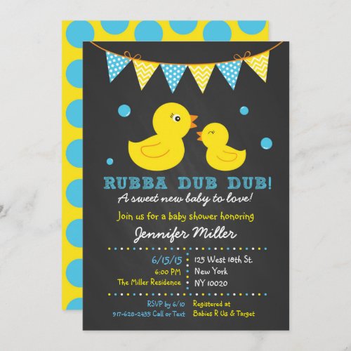 Rubber Duck Chalkboard Baby Shower Invitation