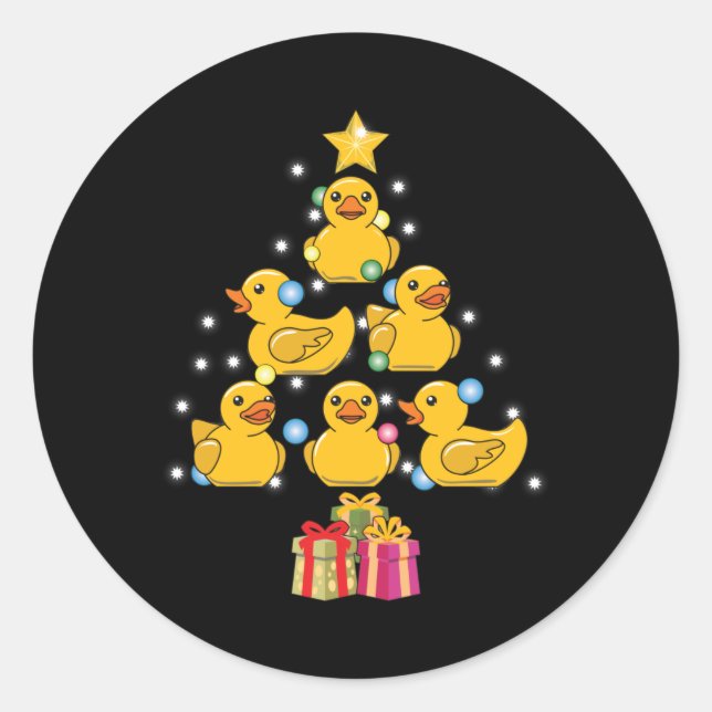 Rubber Duck Christmas Tree. Duckie and Quack Classic Round Sticker (Front)