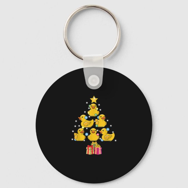 Rubber Duck Christmas Tree Duckie Quack Christmas Keychain (Front)