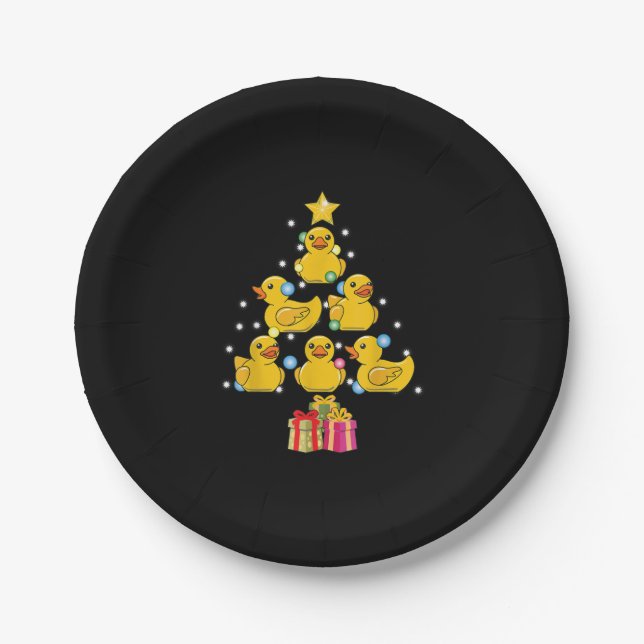Rubber Duck Christmas Tree Duckie Quack Christmas Paper Plates (Front)