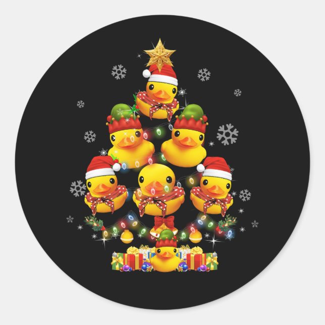 Rubber Duck Christmas Tree Xmas Light Surrounded D Classic Round Sticker (Front)