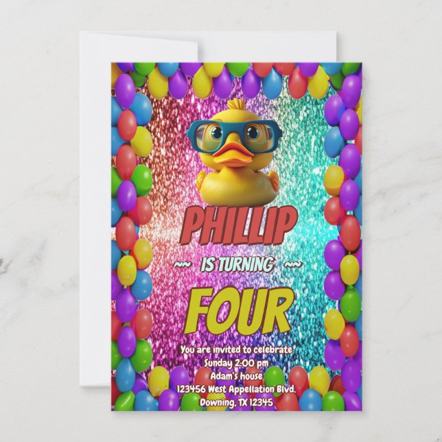Rubber Duck custom character birthday invite (Front)