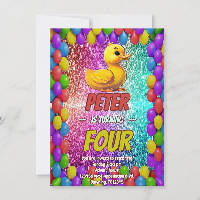 Rubber Duck custom character birthday invite (Front)