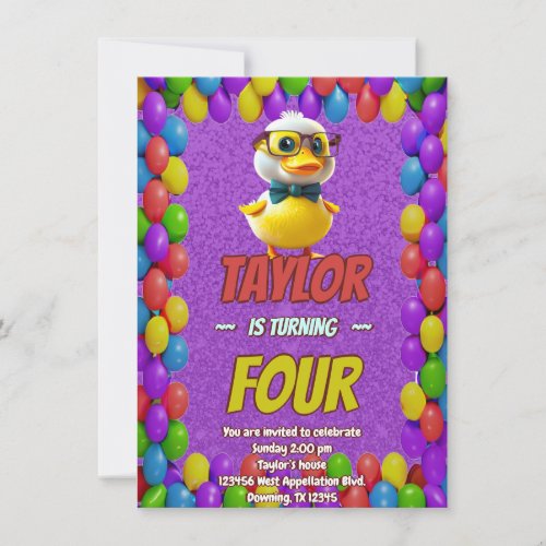 Rubber Duck Cute Personalized Birthday Invite Kids