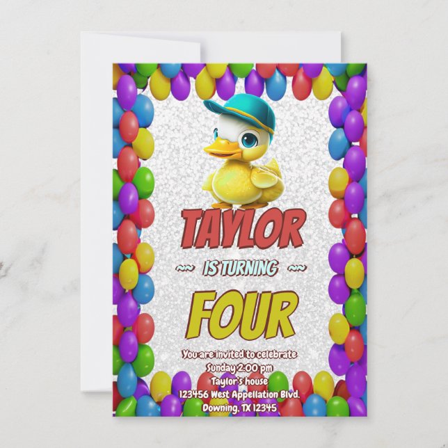 Rubber Duck Cute Personalized Birthday Invite Kids (Front)