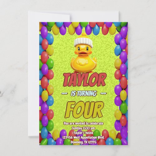 Rubber Duck Cute Personalized Birthday Invite Kids