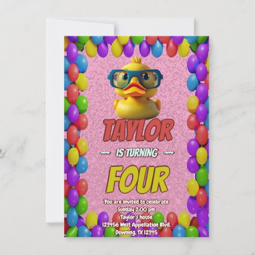 Rubber Duck Cute Personalized Birthday Invite Kids